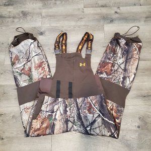 Under Armour Realtree Ayton Coldgear Storm Brown Orange Camo Bib Overalls Sz L